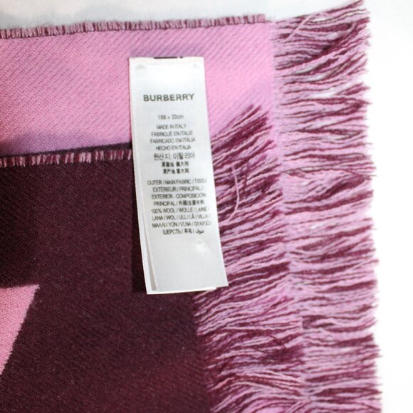 Burberry Reversible Logo 100% Wool Scarf Burgundy Pink 13.5" x 75" 188 x 33 cm - Picture 4 of 11